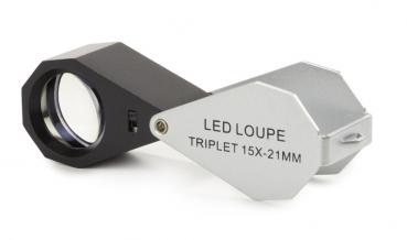 PB.5018-LED Achromatische Lupe 15x triplet. Linse Ø 21mm. Weiße LED Beleuchtung