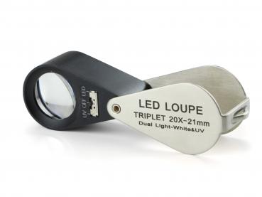 PB.5033-LUV Achromatische Lupe 20x triplet. Linse Ø 21mm. Weiße LED & UV-LEDBeleuchtung
