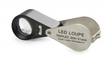 PB.5035-LUV Achromatische Lupe 30x, triplet. Linse Ø 21 mm. Weiße LED & LED-UV Beleuchtung